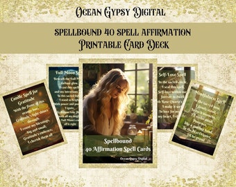 Spellbound 40 Spell Affirmation Printable Positivity Card Deck, Digital Download, Self-Love, Meditation, Moon, Crystals, Herbal Spells