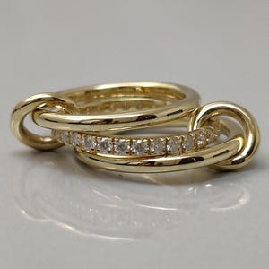 14K Yellow Gold Multi Link Connector Ring, Diamond Interlocking Ring, Gold Ring Set, Diamond Eternity Statement Ring Lab Grown Diamond Ring