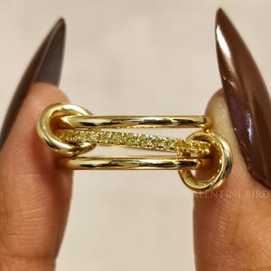 Ensemble de bagues connectées en or massif 14 carats, anneau de verrouillage diamants, jonc éternité micro pavé, bague connectée multi-maillons, bague confortable pour elle