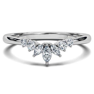 Custom Marquise Curved Ring Lab Diamond Wedding Band Unique Diamond Marriage Ring for Women Minimalist Nesting Ring Anniversary Ring