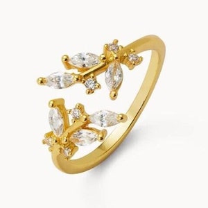 14k Gold Open Wedding Band Solid Gold Gap Wedding Ring Cuff Stacking Ring Lab Diamond Ring Adjustable Ring for Women