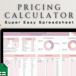 Pricing Calculator Spreadsheet, Small Business Template, Price Guide Profit Calculator, Pricing Worksheet, Product Pricing Calculator