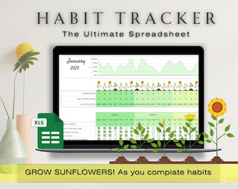Habit Tracker Spreadsheet, Daily, Weekly, Monthly Habit Planner, Digital Dashboard, Goal Planner, Simple Tasks Planner, Google Sheets
