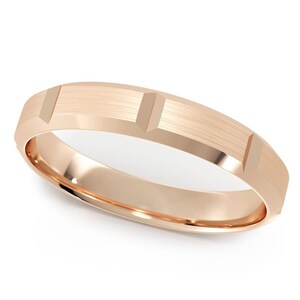 White Gold Beveled Edge Wedding Band MATTE - 4MM Bevel Ring Band for Men - 14K Gold Bevelled Wedding Ring - Comfort Fit Promise Ring