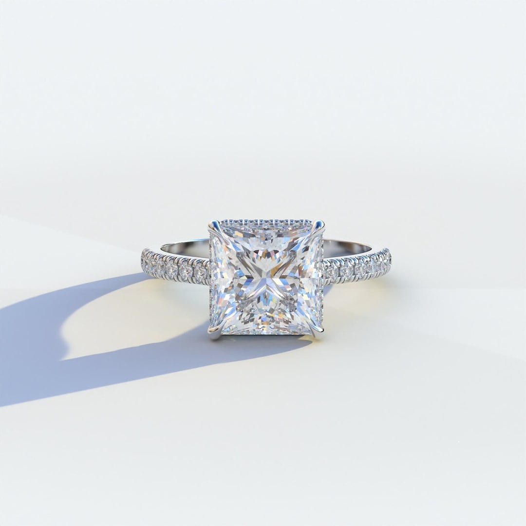 Princess Cut Hidden Halo Engagement Ring Half Etern…