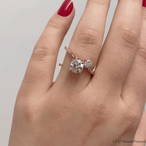 14K Rose Gold Open Cuff Ring, Statement Ring, Toi et Moi Bypass Lab Grown Diamond Ring, Round Cut Diamond Prong Setting Ring For Women