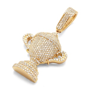 Moissanite Pave Diamond 'Trophy Cup' Charm Pendant, 10K Gold Trophy Diamond Pendant, Sports Lover Trophy Pendant, Sport Day Jewelry For Men
