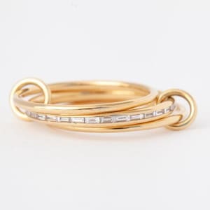 18k Yellow Gold Ring For Sister, Link Connected Ring, Baguette Cut Moissanite Diamond Ring, Eternity Ring, Custom Gold Interlocking Rings