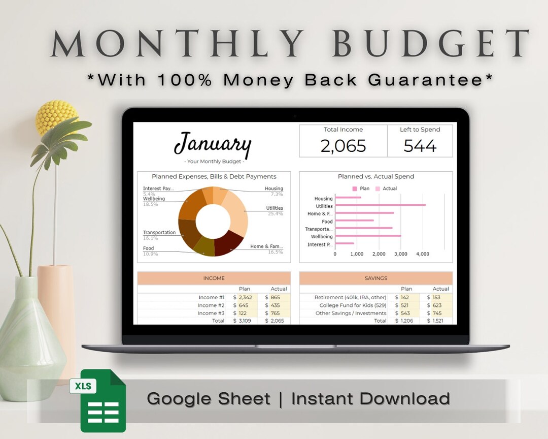Monthly Budget Spreadsheet, Easy Google Sheets, Color Vibes Palette ...