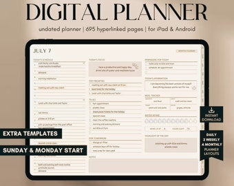 Digital Planner Undated, Digital Journal, GoodNotes Calendar, Daily, Weekly, iPad & Android Planner, Monthly 2024 Undated Notability Planner