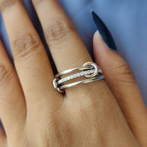 14K White Gold Multi Link Connected Ring, Chunky White Connector Ring, Eternity Statement Ring, Interlocking Diamond Ring, Promise Gift