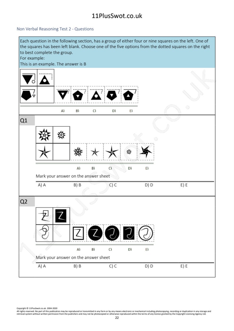 Eleven Plus Test Example Questions 11 Plus Exam 11 Plus English Verbal Reasoning Maths Spatial Reasoning ...