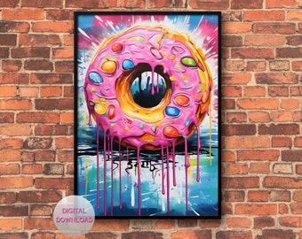 Donut Graffiti Wandkunst Digitaler Download Buntes Wanddekor Donut AI Kunstwerk Poster
