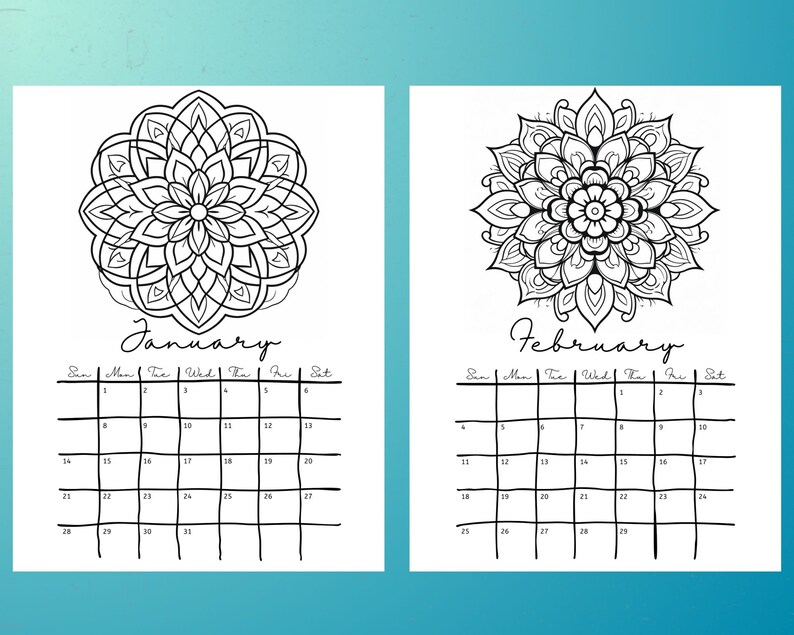 Full Mandala Coloring Calendar 2024 Printable Etsy Australia
