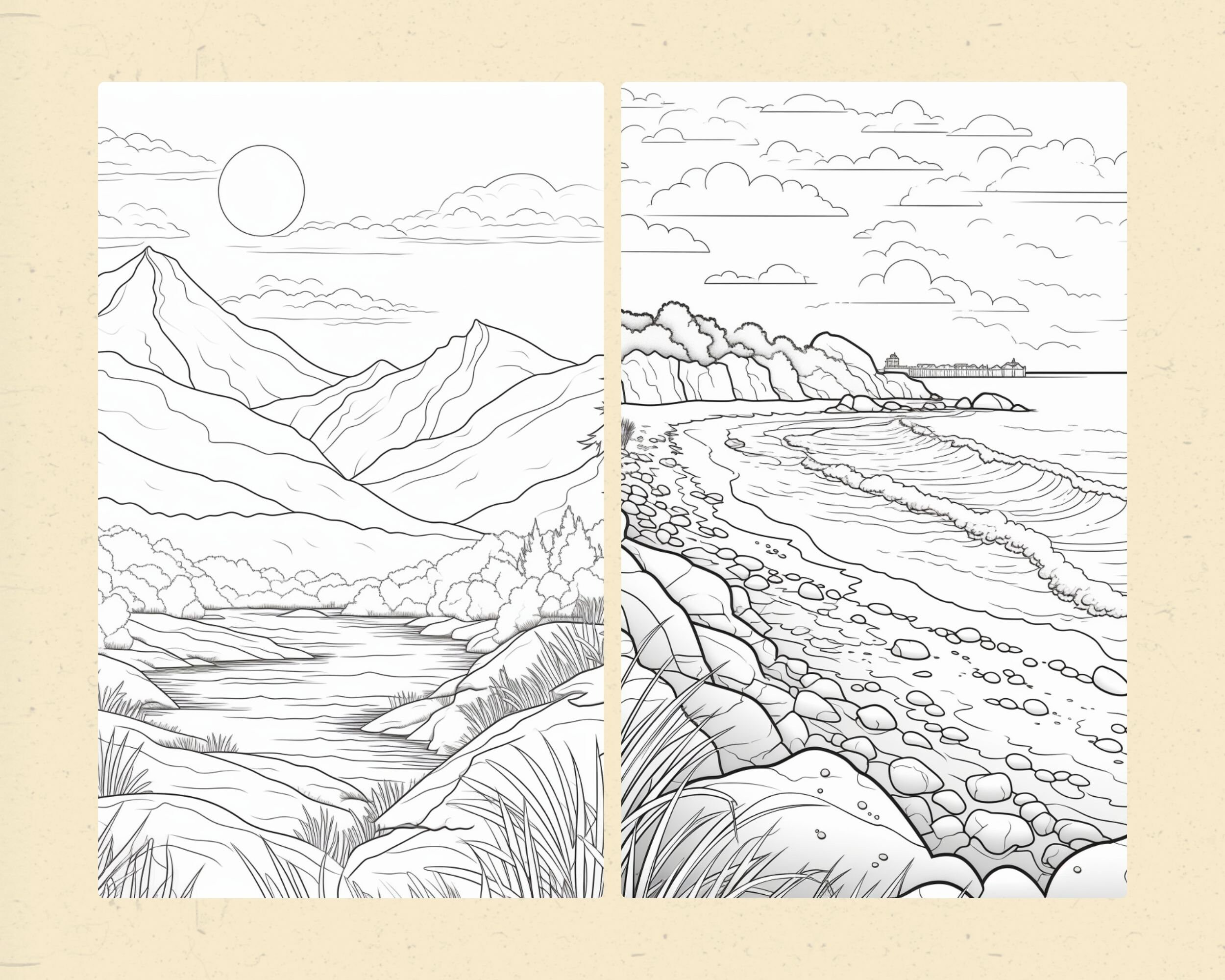 25 Landscape Coloring Pages for Kids and Adults Printable 8,5''x11 ...