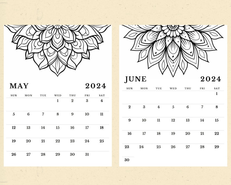 Mandala Coloring Calendar 2024 Printable Etsy