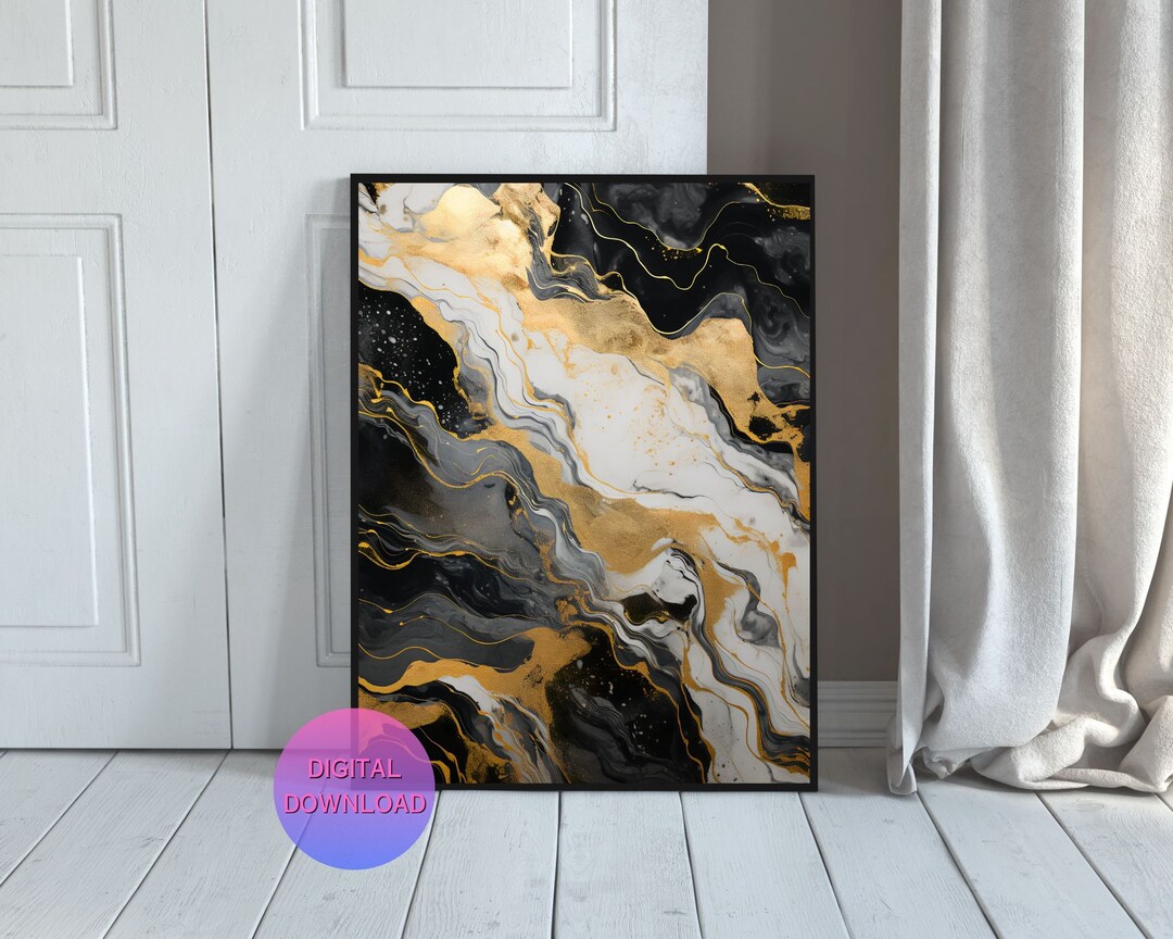 Black and White Marble Wall Art Digital Download Abstract Etsy