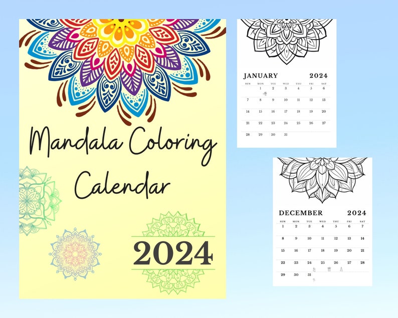 Mandala Coloring Calendar 2024 Printable Etsy