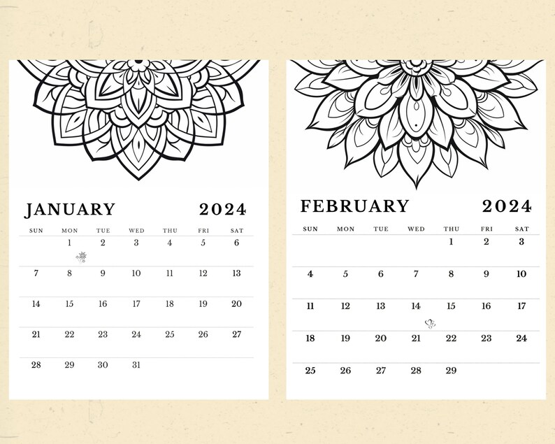 Mandala Coloring Calendar 2024 Printable Etsy