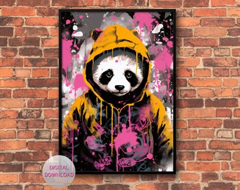 Panda Graffiti Wandkunst #1 | Digitaldruck | Buntes Wanddekor | Pandabär Artwork Poster