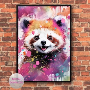 Red Panda Graffiti Wall Art | Digital Print | Colorful Wall Décor | Artwork Poster