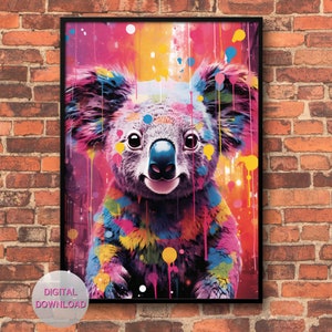 Koala Graffiti Wall Art | Digital Print | Colorful Wall Décor | Koala Bear Artwork Poster