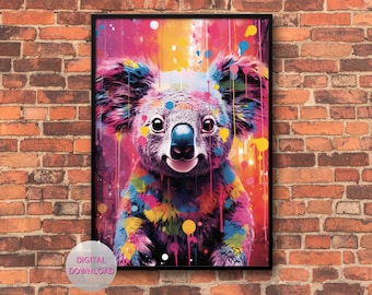 Koala-Graffiti-Wand-Kunst | Digitaldruck | Buntes Wanddekor | Koala Bär Artwork Poster