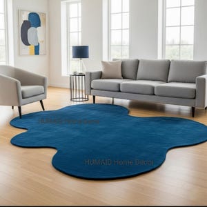 Hand Tufted Wool Area Rug: Irregular Solid Blue Handmade Carpet