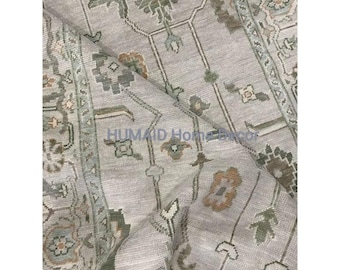 Hand Knotted Wool Area Rug, Beige and Muted Green, Vintage Oushak Style Bedroom Living Room oom Home Decor Housewarming Gifts For Kids