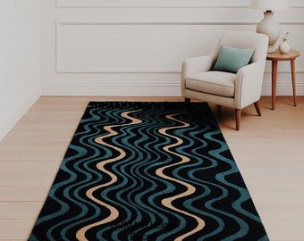 Hand-Tufted Wave Pattern Carpet – Luxury Living Room Decor