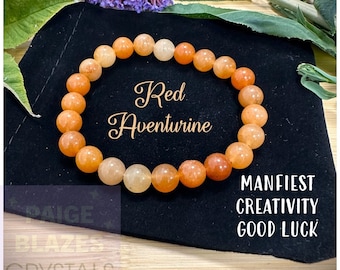Healing Crystal Red Aventurine Bracelet Hand Crafted Natural 8mm Beaded