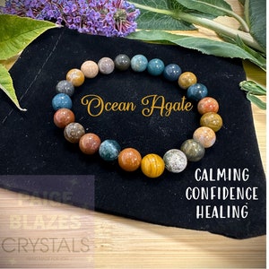Healing Crystal Ocean Agate Bracelet Hand Crafted Natural 8mm Beaded