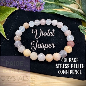 Healing Crystal Violet Jasper Bracelet Hand Crafted Natural 8mm Beaded Balance