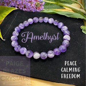 Healing Crystal Amethyst Bracelet Hand Crafted Natural 8mm Beaded Purple