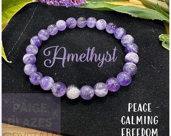 Healing Crystal Amethyst Bracelet Hand Crafted Natural 8mm Beaded Purple