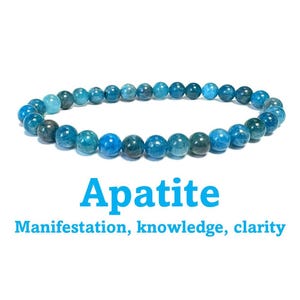 May include: A blue apatite gemstone bracelet. Apatite is known for its association with manifestation, knowledge, and clarity.