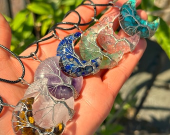 Moon Crescent Shaped Crystal Stone Pendant Healing Stones