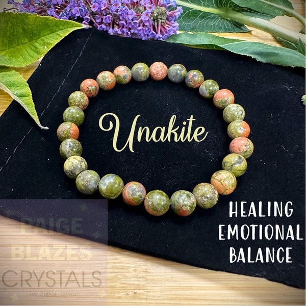 Healing Crystal Unakite Bracelet Hand Crafted Natural 8mm Beaded Balance