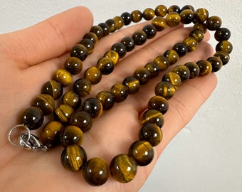 Tiger Eye Necklace Brown Healing Essential Diffuser Bead Necklace for Men & Women 8mm 9"