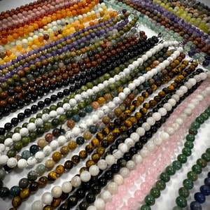 Crystal Healing Necklace Beads 8mm Tiger Eye Amtheyst Authentic Mens Womens Unisex