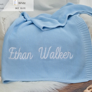 Embroidered Baby Name Blanket | 100% Cotton Knit | Custom Baby Blanket | Unique Baby Shower Gift | Newborn Photo Prop | Stroller Blanket