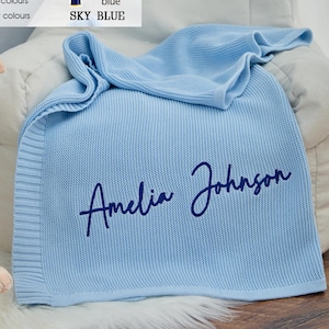 Couverture personnalisée pour bébé | Couverture avec nom brodé personnalisé | Tricot de coton doux | Cadeau nouveau-né | Souvenir de baby shower | Couverture fille ou garçon