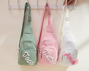 Personalized Corduroy Crossbody Bag – Embroidered Name Mini Purse