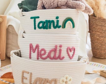 Handmade Crochet Baby Basket with Personalized Name · Nursery Organizer for Toys & Essentials