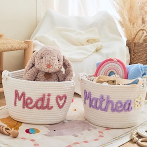 Personalized Baby Crochet Basket, Handmade Cotton Storage Bin, Custom Name Nursery Organizer, Baby Shower Gift Basket, Unique Baby Decor