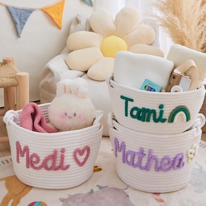 Handmade Baby Crochet Basket, Personalized Cotton Storage Bin, Custom Name Organizer, Baby Shower Gift , Newborn Keepsake, Nursery Gift