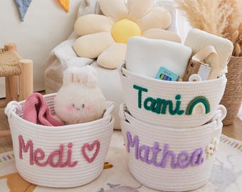 Gepersonaliseerde babymand van katoenen touw, geborduurde naam, decoratie kinderkamer