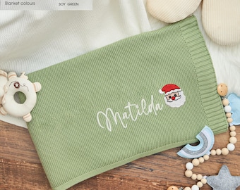 Embroidered Name Christmas Baby Blanket: Organic Knit Cotton
