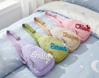 Monedero de pana personalizado para niña: minibolso con nombre bordado personalizado para niña, pana suave, neceser de viaje para preescolar, bonito regalo de cumpleaños.