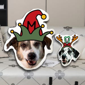 Christmas Headband Pillow,Christmas Dog Pillow, Custom Pet Cushion, Picture Cushion, Birthday Gift, For pet lovers, Christmas decoration